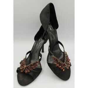 Vigo Fiore Black Heels D'Orsay Brown Brooch 7